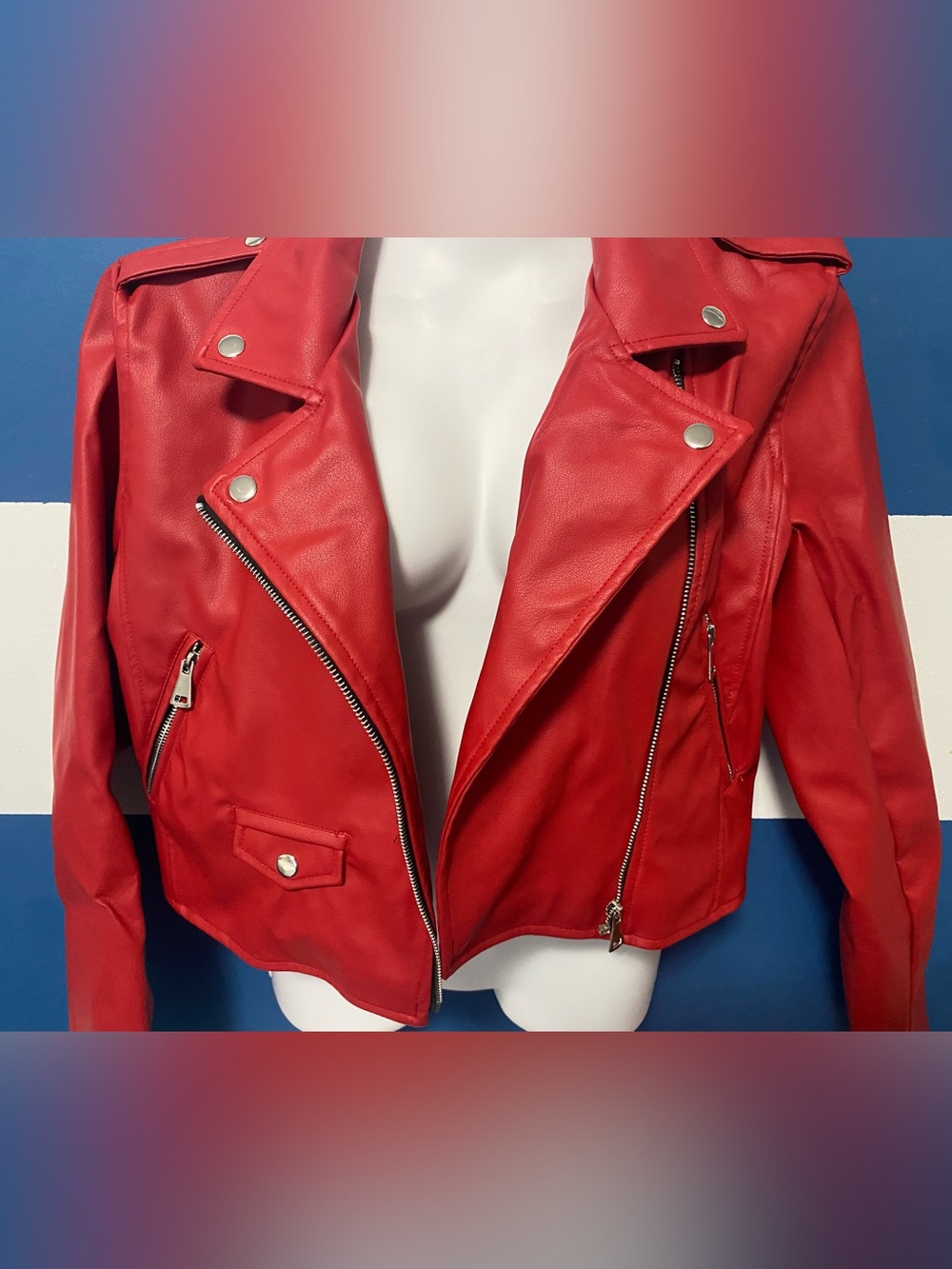 Pretty little things SZ 12 Red Faux Leather Moto Jacket